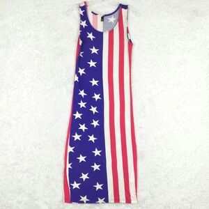 Haoduoyi Womens Dress Maxi Sleeveless Patriotic Stars Stripes American Flag M